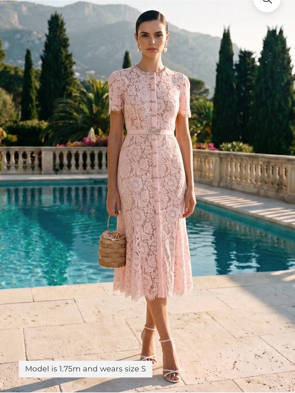SIERRA DARIEN PINK LACE FORMFITTING MIDI DRESS JEWELED BOW DETAILS AND BELT NEW